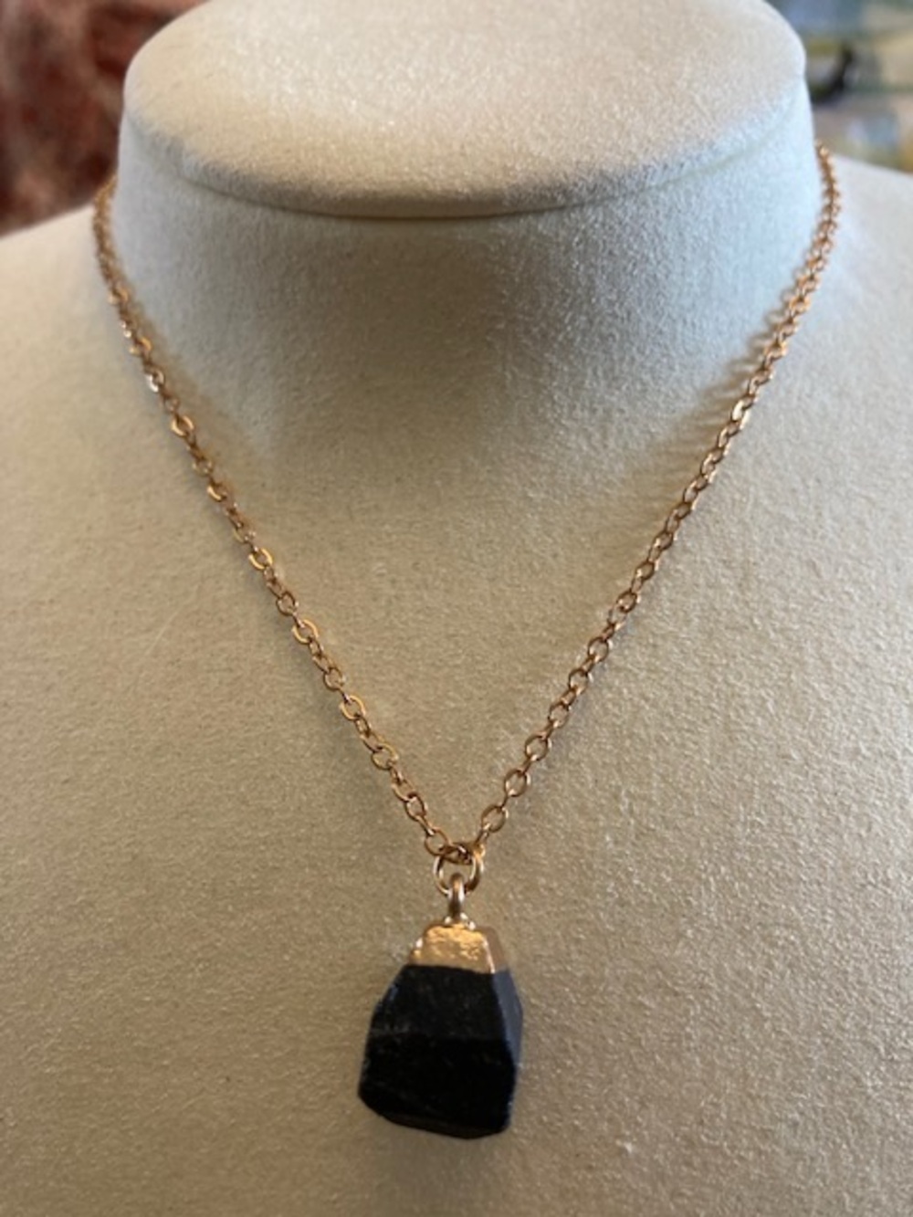 Gold Chain Necklace with Black Stone Pendant - Women's Jewelry